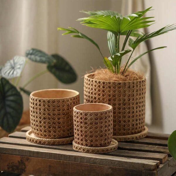 Vintage Checkered Cement Flower Planter